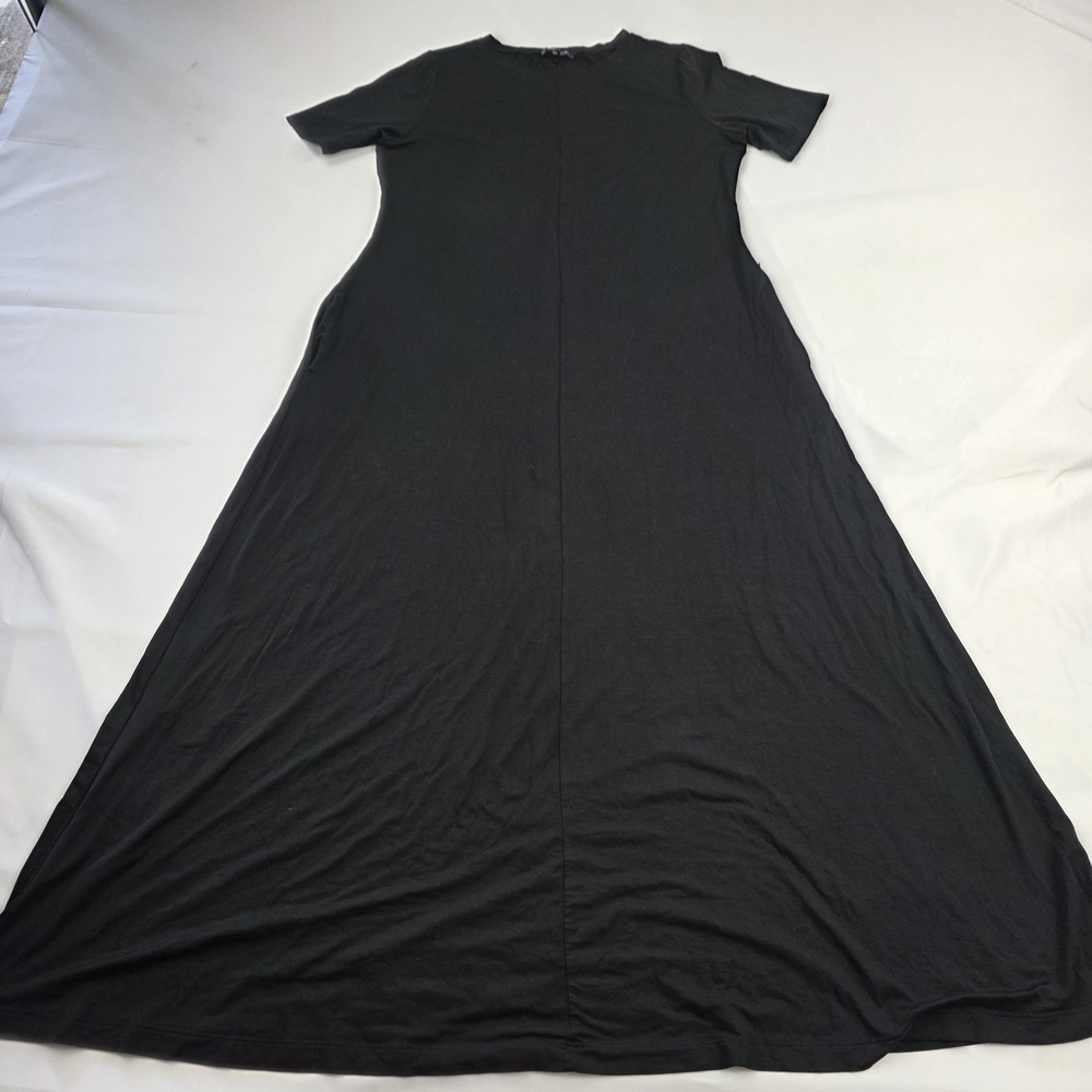 Eileen Fisher Dress Womens XS Black Jersey T-Shirt Long Swing Maxi Pockets